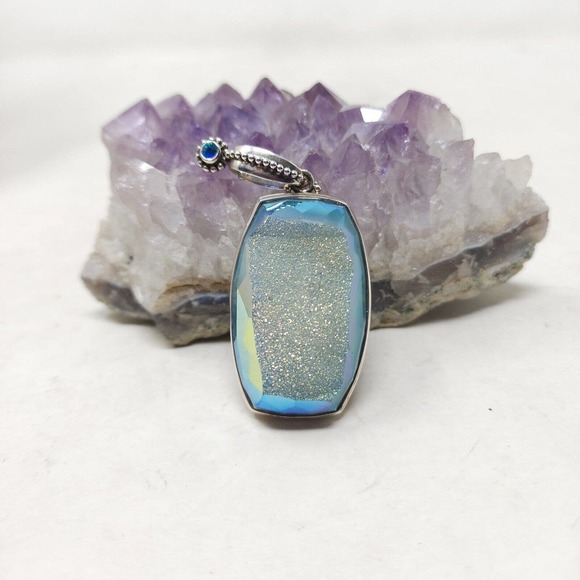 Colleen Lopez Womens Pendant 925 Sterling Silver Blue Mystic Druzy Quartz Stone - Picture 2 of 9